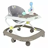 Trotteur Bébé 4-en-1 Gris avec fonction pousseur, Trotteur bébé réglable en hauteur et facilement pliable,avec plateau multi-activités interactive avec musique amovible, -67 * 72 * 92cm-Kaki(B)