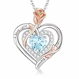 LAVUMO Collier Femme argent Sterling 925 Pendentif Coeur Rose Fleur Pierre Naissance Bijoux Cadeau Anniversaire Femme Copine Maman Cadeau Noël Saint Valentin Fête des Mères