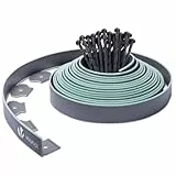 VOUNOT® Bordure de Jardin en Plastique 10 mètres avec 30 Piquets d'ancrage Bordurette de Pelouse Bordure de Gazon Flexible Idée de Jardin Hauteur 50mm Epaisseur 4mm Gris Bordé de Vert Clair