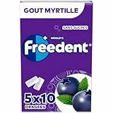 FREEDENT - Chewing Gum Sans Sucre - Goût Myrtilles - 5 Paquets de 10 Dragées - 70g