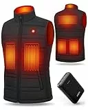 UNBON Gilet Chauffant Homme, Veste Chauffante Homme avec Batterie USB 10000mAh, Doudoune Chauffante Hommes sans Manches avec 3 Températures 6 Zones de Chauffage Électrique pour Moto Chasse, Noir, L