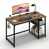 JUMMICO Bureau avec 2 Étagères Réglable 120cm, Bureau d‘Ordinateur avec Rangement, Structure Acier Solide, Postes de Travail Réversible à Gauche et à Droite, Marron Rustique