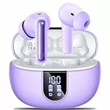 AOVOCE Ecouteurs Bluetooth sans Fil Casque Bluetooth 5.3 avec 4 ENC Réduction Bruit Mic Écran LED HiFi Son Stéréo 42H Durée Lecture IP6 Étanche Sport Casque Contrôle Tactile pour iOS Android Violet