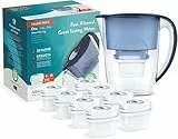 Aqua Optima Oria Carafe Filtrante et 9 Cartouches Filtrantes Evolve+ 30 Jours, Capacité 2,8 litres, Pour la Réduction des Microplastiques, du Chlore, du Calcaire et des Impuretés, Bleu, One Size