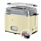 Russell Hobbs Grille Pain (Design Vintage Premium) Retro Crème (2 Tranches, 6 niveaux de brunnissage rapide, Fonction annulation, décongélation et réchauffage Viennoiserie, 1300W) Toaster 21682-56
