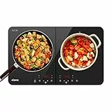 CIARRA CBTIH2 Tables de Cuisson 2 Feux 3500W - Plaque à Induction Portable - 2Foyers - 9 Niveaux de Puissance - Commande Tactile - Minuterie avec Verrouillage Enfants - Noir