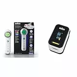 Braun Thermomètre Sans Contact + Contact Avec Technologie Age Precision, BNT400WE Blanc & Oxymètre de pouls 1 de (saturation en oxygène, taux d’oxygène sanguin, précision clinique)