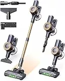 MIUZZY P2 Aspirateur Balai sans Fil, 30kPa aspirateur léger avec Brosse Anti-enchevêtrement et éclairage Vert amélioré, aspirateur autoportant pour sols, Poils d’Animaux et Voiture, Or