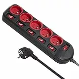 Maclean MCE204 Bande de Puissance 5 Prises 1,5 m avec Interrupteur Barrettes multiprises Protection Enfant Schuko 2500W FR Plug