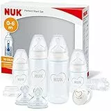 NUK Perfect Start First Choice+ Lot biberon | 0-6 mois | 4 biberons anti-coliques, 1 sucette, 1 goupillon et plus encore | Sans BPA | Lot de 10 pièces