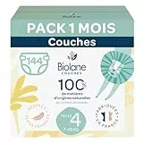 BIOLANE - Couches bébé taille 4 - (7-18 kg) - Peaux Sensibles - Ultra-Absorbant, Pas de Fuite, jusqu'à 12h au Sec - Confort & Protection - Pack 1 mois 144 couches - Fabriqué en France