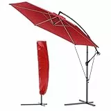 vounot® Parasol Déporté Hexagonale 3M avec Manivelle Anti-Retour et Sangle de Fixation Parasol Inclinable Toile 180gr/m2 anti UV H235cm 6 Baleines en acier Inclus housse de protection Rouge