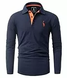 GLESTORE Polo Homme Manches Longues Polos Golf T-Shirt Broderie Girafe Casual Coton Shirt Bleu Marine L