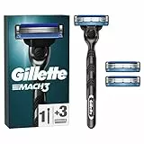 Gillette Mach3 Rasoir Pour Homme, Rasoir À 3 Lames, 1 Manche, 3 Recharges De Lames, Avec Manche En Acier Inoxydable