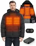 HEWINZE Veste chauffante à capuche pour hommes - Veste chauffante électrique à double commande avec batterie 7,4 V, EU X-Grande, Noir