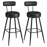 VASAGLE EKHO Collection - Tabouret de Bar, Lot de 2, Chaise de Cuisine, Siège Rembourré, PU avec Coutures, Style Moderne Mi-siècle, Hauteur 76 cm, pour Cuisine, Bar, Noir d'encre LBC889B01