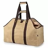 BONTHEE Porte-bûches XXL en Toile avec 2 poignées, 58 x 28 x 45 cm, Beige/Noir