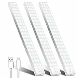 OUILA 32CM Lampe de Placard Detecteur De Mouvement Lot de 3, 5000K 1500mAh Lampe Led Detecteur De Mouvement Veilleuse Réglette LED Rechargeable Eclairage Led pour Escalier, Couloir, Cuisines, Armoire
