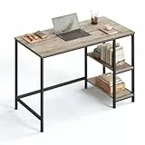 VASAGLE Bureau avec Rangement, Table d’Ordinateur, avec 2 Étagères Réversibles, Poste de Travail, pour Télétravail, Salon, Cadre en Acier, Style Industriel, Grège Chiné et Noir d'encre LWD046B02
