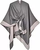 Shmily Girl Poncho Femme Tricot Cape Réversible Couverture Elégante Epaule Chaude Echarpe Tricotée Manteau pour Printemps Automne (Gris & Rose)