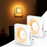 Veilleuses Enfants, lot de 2 Veilleuses Bébé avec Capteur de Crépuscule et Fonction de Dimmage Progressif. Idéale Pour les Chambres, Cuisines, Couloirs, Salles de Bains, Escaliers et Salons(Ambre)