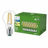 Philips Ultra Efficient LED Bulb, Classe d'efficacité énergétique A, avec douille E27, 60W, transparent, blanc chaud 2700K, 6 packs