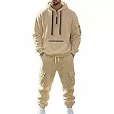 MEDUOLA Survêtement Homme Hiver Veste à Zip avec Capuche Pantalon Jogging à Poche Ensemble 2 Pièces Chaud et Confortable (M,Kaki)