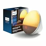 Philips SmartSleep Wake-up Light – Lampe de réveil avec USB, Simulation colorée du lever de soleil, 20 niveaux de luminosité, 7 sons naturels, Fonction d’éclairage nocturne, Modèle HF3532/01