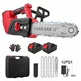 Tronçonneuse électrique sans fil de 30,5 cm avec deux batteries de 2 x 4,0 Ah, moteur sans balais de 1200 W en cuivre pur, verrouillage de sécurité pour couper et tailler le bois