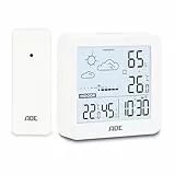 ADE Petite station météo numérique avec capteur extérieur et prévisions météo | température intérieure et extérieure | humidité de l'air | horloge radiopilotée avec réveil | piles incluses | blanc