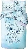 Parure de Lit Stitch pour Enfant, Housse de Couette Disney Réversible 140x200 cm, Taie d'oreiller 63x63 cm, 100% Coton (Parure de lit Stitch)