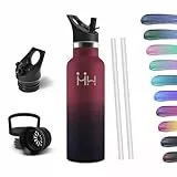 HoneyHolly Bouteille Isotherme 500ml, Gourde INOX avec Paille, Bouteille d'eau sans BPA, Réutilisable, Anti-Fuite, Isolation sous Vide en Acier Inoxydable à Double Paroi, pour Enfants, Adultes, Sport