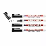 edding 400 Marqueur permanent - noir - 4 stylos - pointe ronde fine 1 mm - sèche vite, résiste à l'eau et aux frottements - pour carton, plastique, bois, métal, verre