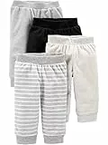 Simple Joys by Carter's 4-Pack Fleece Pants Pantalon, Blanc Rayures/Gris Clair/Ivoire/Noir, 0 Mois (Lot de 4) Mixte Bébé