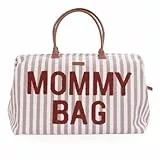 CHILDHOME, Mommy Bag, Sac à Langer, Maternité, Sac de voyage, Grande Contenance, Tapis à Langer, Bandoulière Ajustable, Compartimenté, Poche Isotherme, Passage pour Valise, Rayures Terracotta