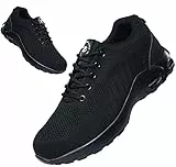 ziitop Chaussures de sécurité Homme Femme Basket de Securite Baskets Chantiers Embout Acier Respirant Chaussures de Travail Légère Anti-Perforation Tout Noir 37 EU