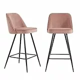 BAÏTA Lot de 2 tabourets Eugene en Velours Vieux Rose avec pietemment Noir