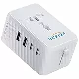 Bigfish Adaptateur Prise Universelle Voyage, Adaptateur Universel de Voyage avec 2 USB et 2 USB C, Adaptateur Voyage Prise Anglaise USA Japon Australie Thailande, avec Fusible Réarmable 10A Intégré