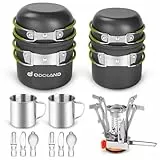 Odoland Multi-PCS Kit de Casseroles Camping Poêlé en Aluminium Durable et Compact Camping Ustensiles complets avec Réchaud de Camping ultraléger pour Randonnée Pédestre Pêche