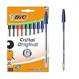 BIC Cristal Original Stylos-Bille Pointe Moyenne (1,0 mm) - Parfait pour l'Ecole et au Bureau - Couleurs d’Encre Assorties, Boîte carton de 10