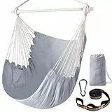 Chihee Sièges Suspendus Chaise Hamac Solide en métal Pliable Barre d'écartement Portable Chaise Suspendue Max 500 lbsSiège Confortable Patio pelouse Coton mélangé pour Confort supérieur Durabilité