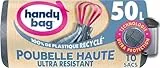Handy Bag - Sacs poubelle pour poubelle haute à poignées coulissantes Ultra Résistant & Étanchéité maximale, 100% plastique recyclé, 1 rouleau de 10 sacs 50 L