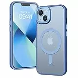 GUAGUA Coque pour iPhone 13/14 Compatible avec MagSafe Protection Antichoc Qualité Militaire Dos Anti Rayures Étui Housse Arrière Translucide Givrée Anti-Empreintes Digitales - 6.1'' (Bleu Alpin)