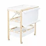 roba Table à Langer avec Baignoire 2en1 Baby Pool + Matelas Imperméable sur Plan à Langer Pivotant + 2 Compartiments - Bain Bébé dès la Naissance - Bois Naturel