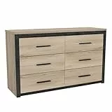 Commode Industrielle 6 Tiroirs – Coloris Noir & Chêne Kronberg - 129,1 x 41,8 x 77,1 cm