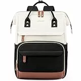 LOVEVOOK Sac à Dos Femme Étanche pour Ordinateur Portable 15.6-17.3 Pouces Sac de Voyage et Travail, Beige Noir