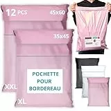 EMBALLAX - 12 Pochettes d’Envoie Colis Vinted avec Pochette pour Bordereau - Grand Format Taille XL/XXL - Résistante, Opaque - Enveloppe Plastique Expédition - Emballage Vetement, Boite, Sac
