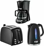Russell Hobbs Set Textures+: Bouilloire Electrique [Ultra rapide] 22591-70 + Grille pain [2 Fentes] 22601-56 + Cafetière filtre [Programmable, Technologie WhirlTech pour extraction] 22620-56
