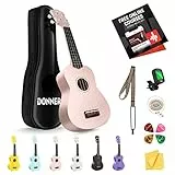 Donner Ukulélé soprano rose de 53,3 cm pour débutant, adulte avec sac de cours en ligne, sangle, accordeur de cordes, DMU-01 mat ensemble d'ukalalee série Macaron