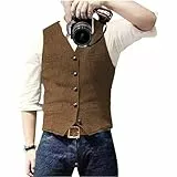 Solovedress Gilet Homme Costume Classique Col V Tweed La laine pour le Mariage Entreprises(brun, L)